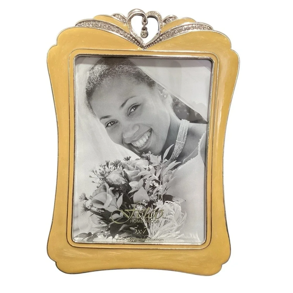 Felco Home Decor Romance Mia Yellow Pic Frame 5x7 Rhinestone Heart Embellishment